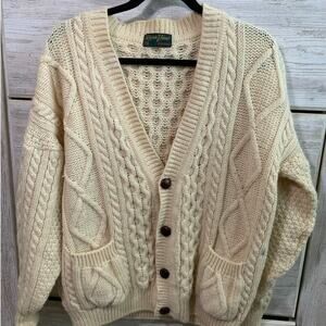 Riverview Ireland Wool Fisherman Knit Cardigan - Large- Flawed Gem
